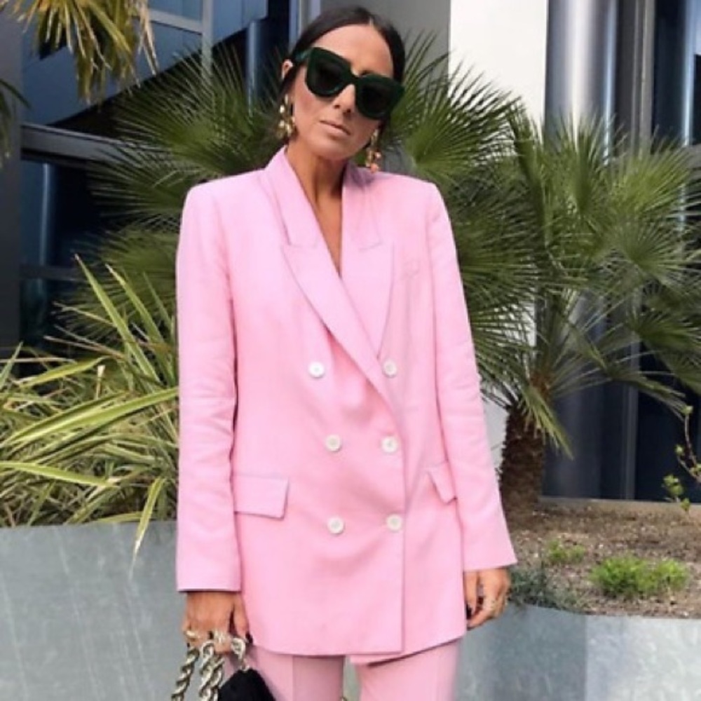 zara double breasted pink blazer new L